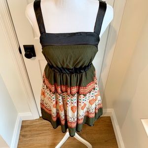Tribal print Green, Orange, Black Mini Sleeveless Dress Sz Sm